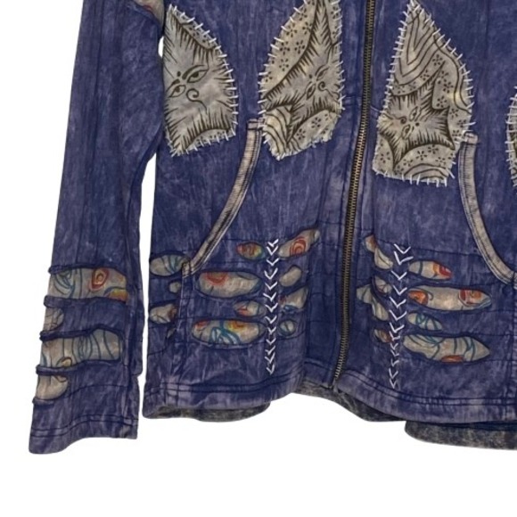 Rising International Womens Razor Cut Patch Full Zip Hoodie L Nepal Boho Hippie - Picture 5 of 16